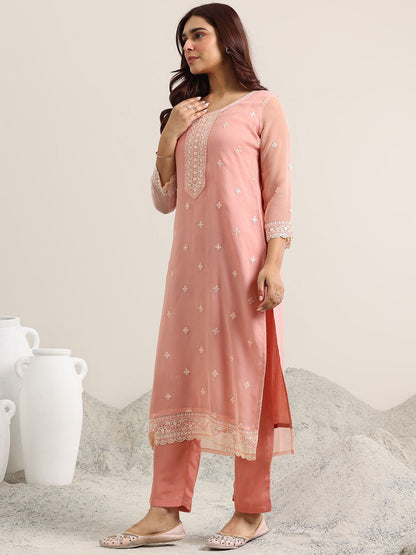 Dhiyona LL Ethnic Motifs Embroidered Round Neck Sequinned Kurta With Palazzos & Dupatta