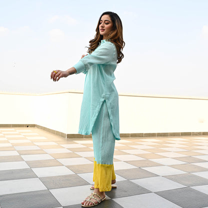 Blue Yellow Crushed Cotton Coord Set