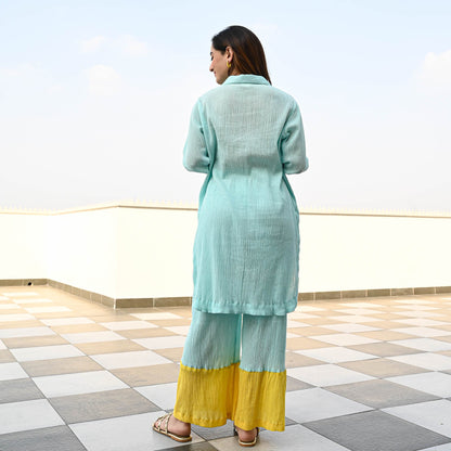 Blue Yellow Crushed Cotton Coord Set