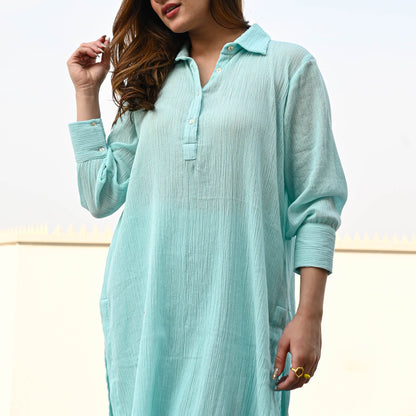 Blue Yellow Crushed Cotton Coord Set