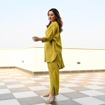 Olive Crushed Cotton Coord Set