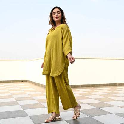 Olive Crushed Cotton Coord Set