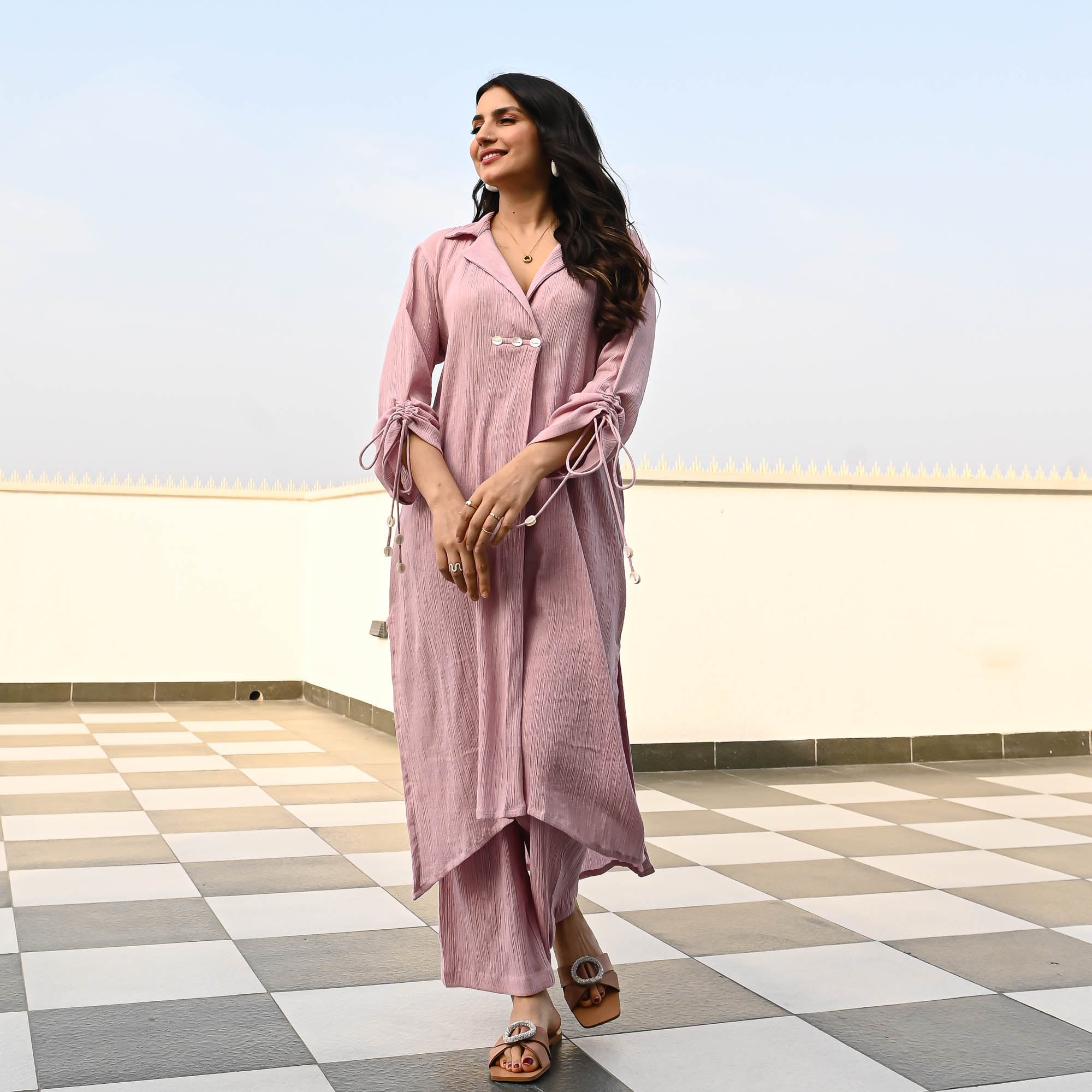 Mauve Crushed Cotton Coord Set