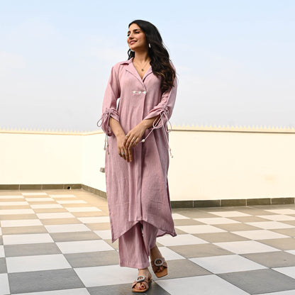 Mauve Crushed Cotton Coord Set
