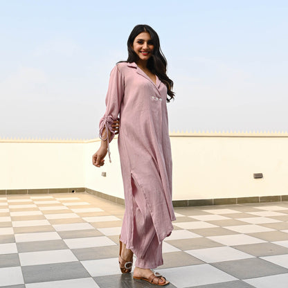 Mauve Crushed Cotton Coord Set