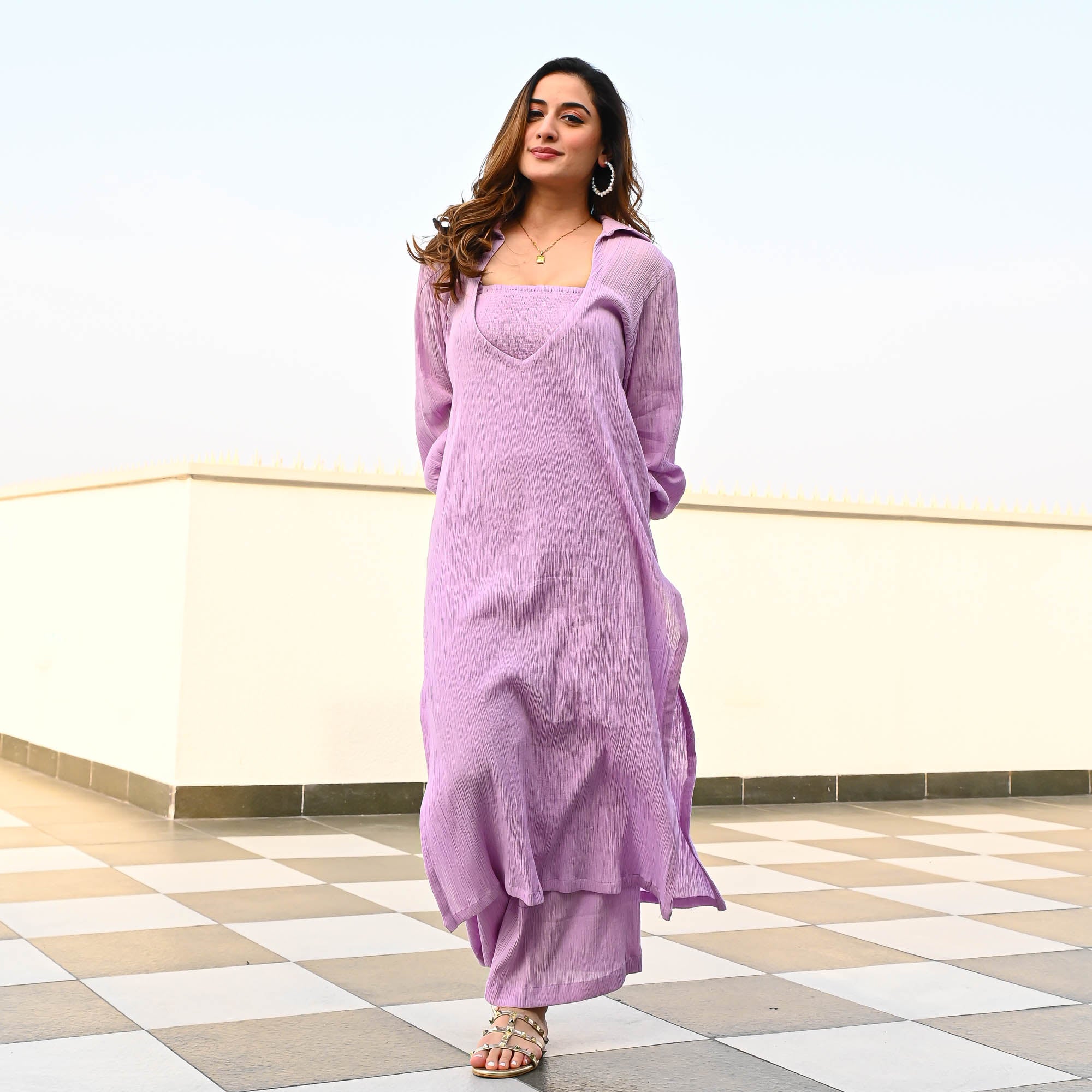 Lavender Crushed Cotton Coord Set