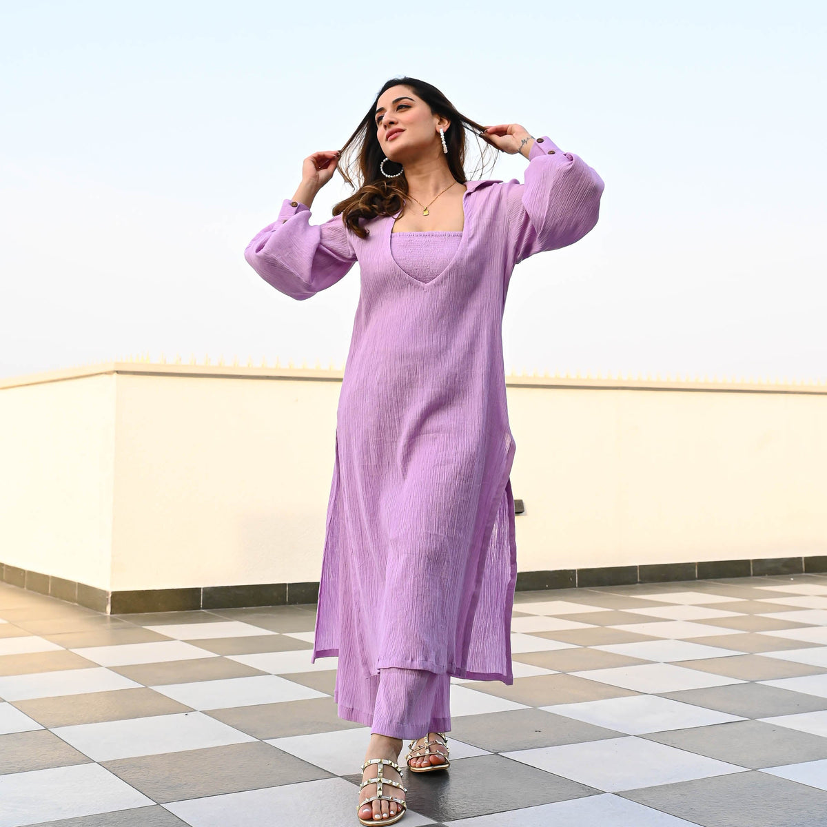 Lavender Crushed Cotton Coord Set