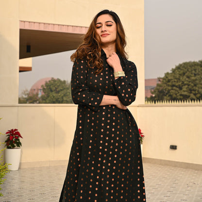 Bunai Black Cotton Lurex Kurta Set