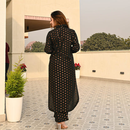 Bunai Black Cotton Lurex Kurta Set