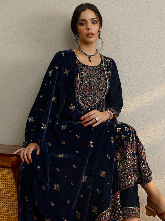 Blue Floral Printed Kurta with Trousers with Dupatta