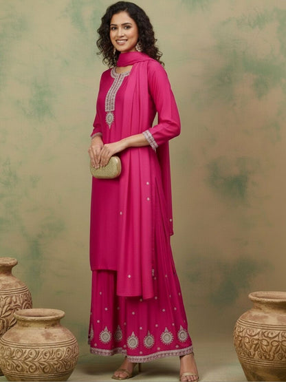 Dhiyona SN Embroidered Round-Neck Kurta Sharara & Dupatta