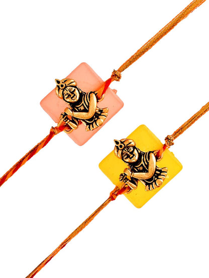 Dhiyona Set Of 2 Red Kanhaiya Rakhis With Roli Chawal & Greeting Card