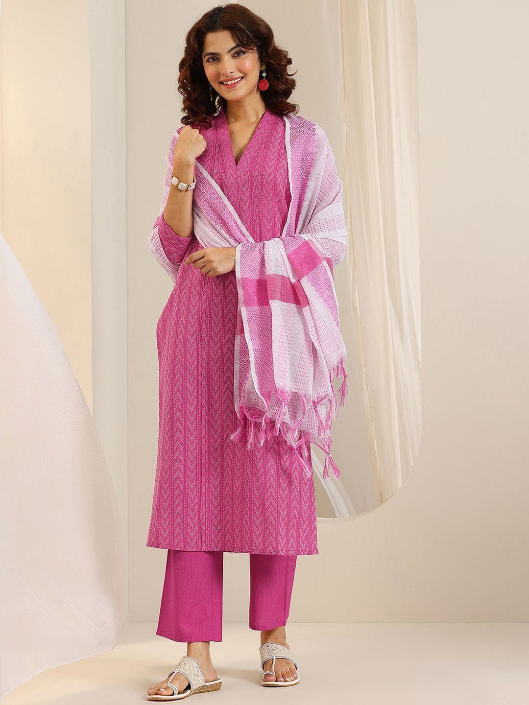 Embroidered Regular Kurta With Trousers & Dupatta