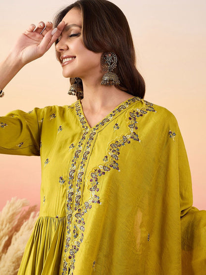 Dhiyona SN Embroidered Kurta With Palazzos & Dupatta