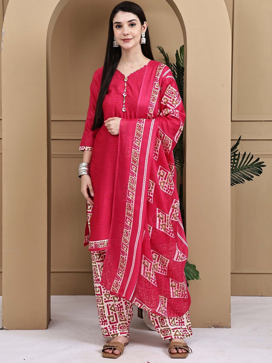 Dhiyona KL Women Printed Cotton Blend Kurta Sets With Dupatta