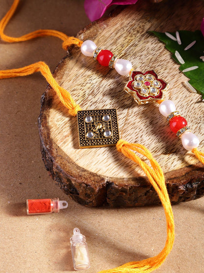 Dhiyona Unisex Set of 2 Beaded Bhai Bhabhi Rakhis With Roli & Chawal