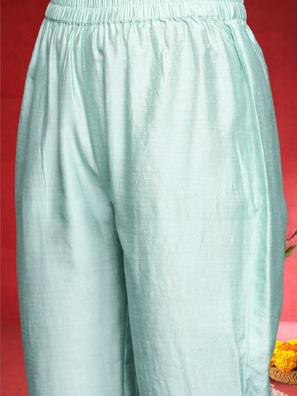 Blue Women Floral Printed Kurta with Palazzo & Dupatta