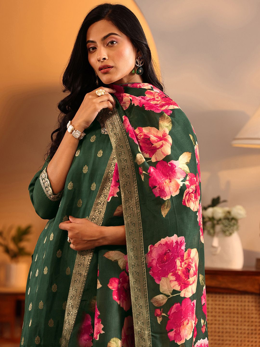 Dhiyona LL Women Ethnic Motifs Printed Kurta with Sharara & Dupatta