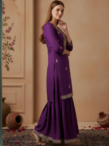 Dhiyona SN Embroidered Round Neck Kurta & Sharara Kurta Set