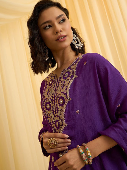 Dhiyona CH Women Ethnic Motifs Embroidered Regular Thread Work Kurta with Dhoti Pants & With Dupatta