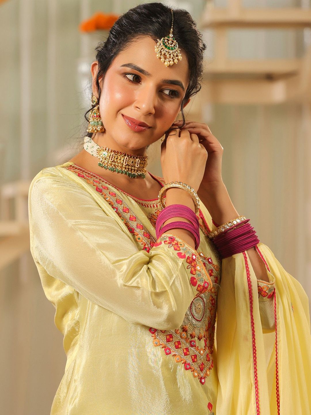 Dhiyona SC Women Ethnic Motifs Embroidered Kurta with Sharara & Dupatta