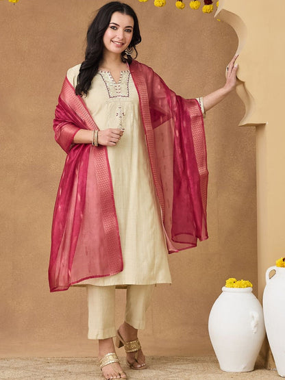 Embroidered Mandarin Collar Kurta Sets