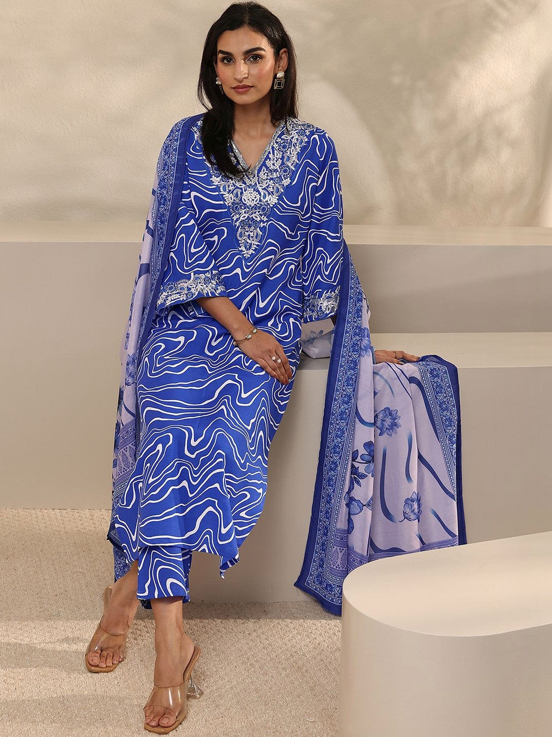 Women Printed Regular Kurta with Trousers & With Dupatta