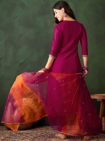 Floral Embroidered Zari A Line Kurta With Trousers