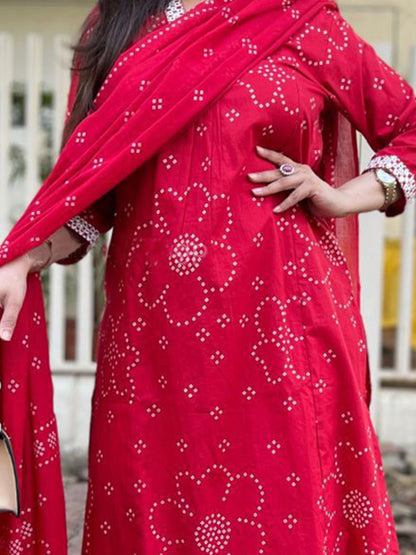 Dhiyona KL Women Bandhani Printed A-Line Kurta with Trousers & Dupatta