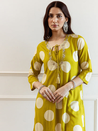 Geometric Printed Sequinned Tie-Up Neck Kurta & Palazzos