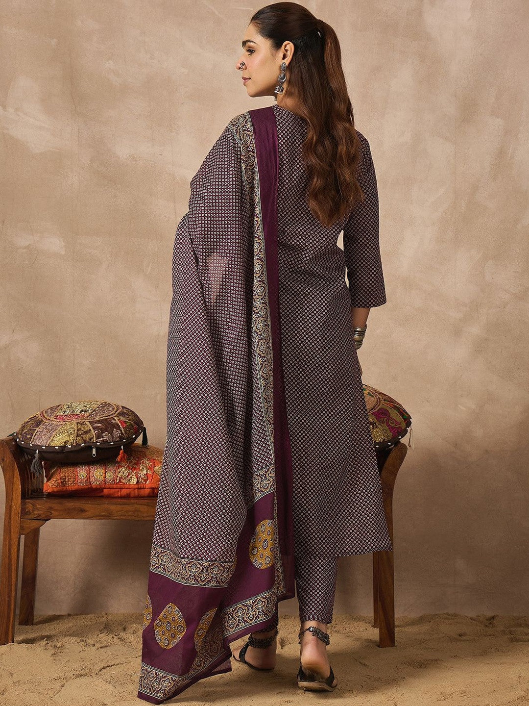 Women Ethnic Motifs Printed Regular Pure Cotton Kurta with Trousers & With Dupatta