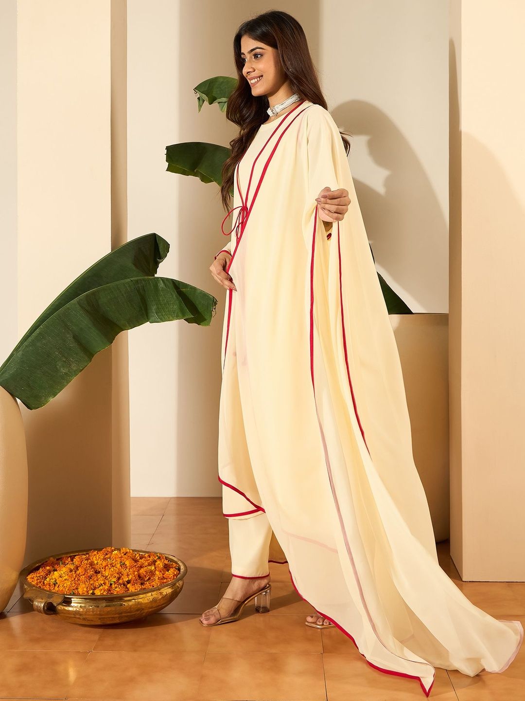 Dhiyona IN Women Layered Kurta with Palazzos & With Dupatta
