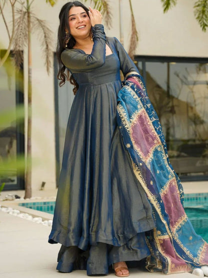 Dhiyona SN Square Neck Anarkali Kurta & Palazzo With Dupatta