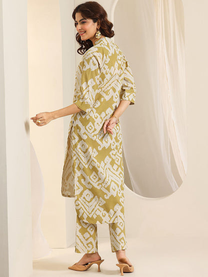 Abstract Printed V Neck Straight Kurta With Trousers