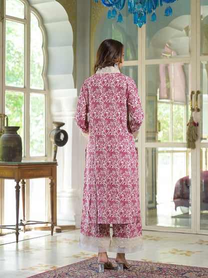 Dhiyona KL Women Cream and pink Viscose Rayon Kurta With Trousers & Dupatta
