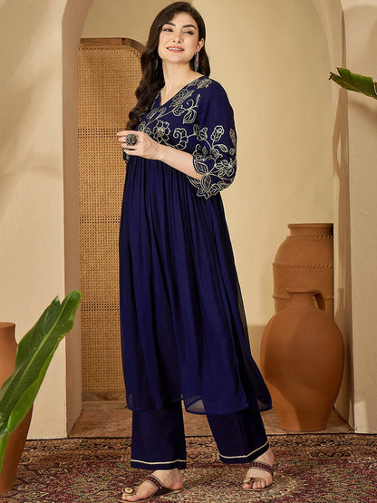 Women Embroidered Poly Georgette Kurta Sets