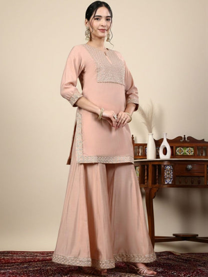 Dhiyona HOP Embroidered Round Neck Kurti & Sharara With Dupatta
