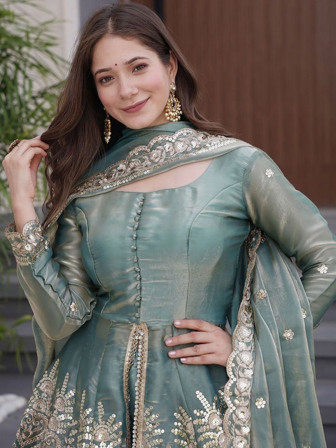 Dhiyona SN Embroidere Square Neck Kurta & Palazzos Kurta Sets