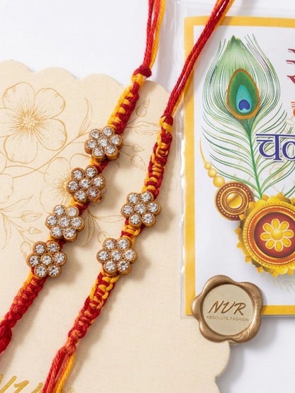 Dhiyona Set Of 4 Artificial Stones Floral Design Thread Rakhi