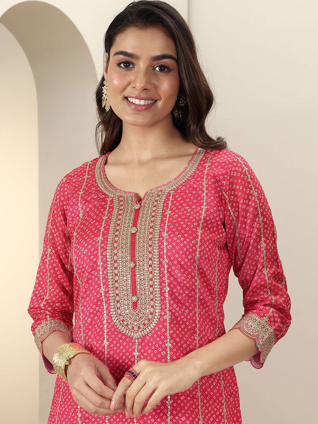 Dhiyona LL Bandhani Printed Regular Kurta With Palazzos & Dupatta
