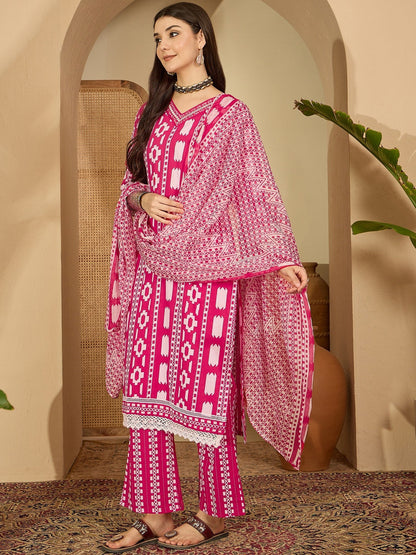 Women Printed Regular Mirror Work Kurta Set