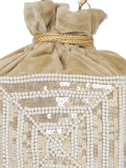 Dhiyona NR Embroidered Pearl Potli Clutch