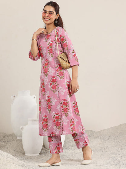 Floral Printed Round Neck A-line Kurta With Trousers