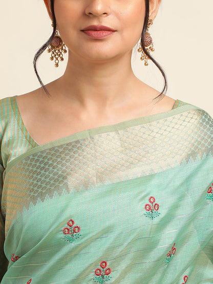 Dhiyona GR Women's Jasmin Turquoise Cotton Silk Saree