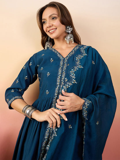 Dhiyona SN Embroidered Kurta With Palazzos & Dupatta
