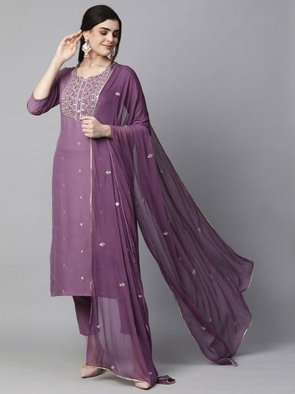 Dhiyona KL Women Ethnic Motifs Embroidered Regular Thread Work Kurta with Trousers & With Dupatta