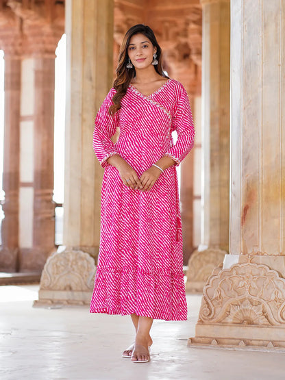 Women Pink striped Anarkali Dress