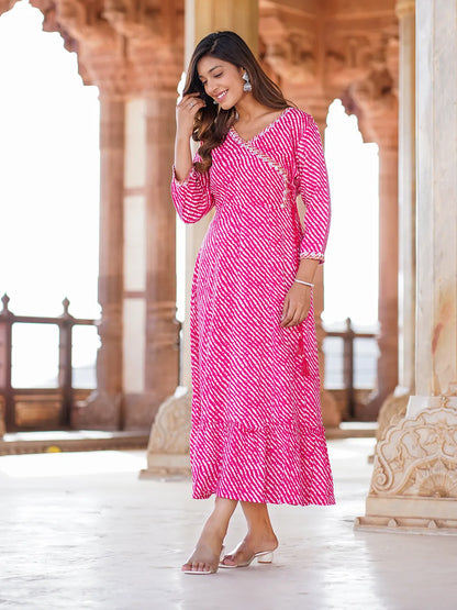 Women Pink striped Anarkali Dress