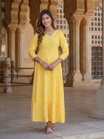 Women Yellow Striped Anarkali Dress