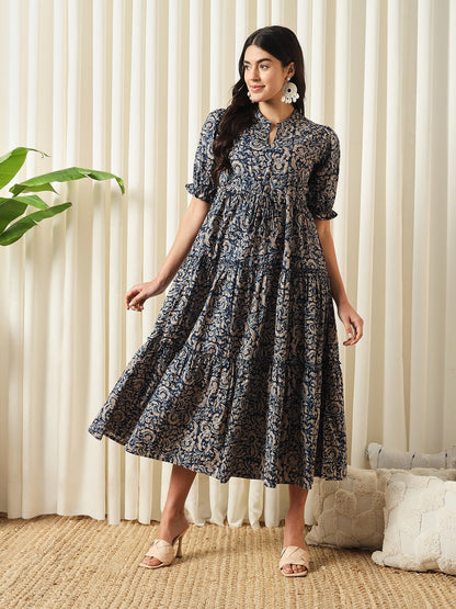 Women Blue A-Line Pure Cotton Dress